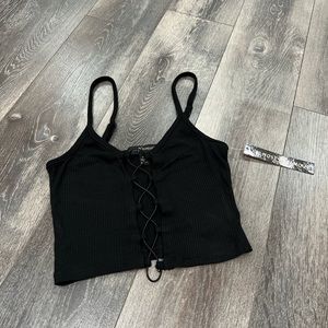 Ribbed Front Lace Up Crop Top